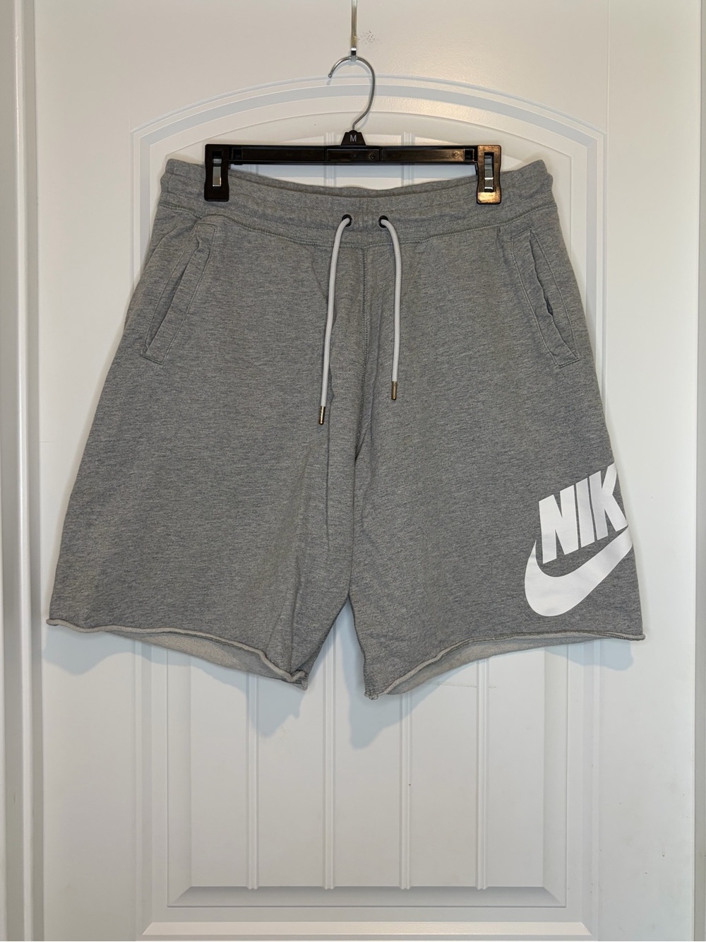Nike Men's Grey Athletic Fleece Shorts with White Logo